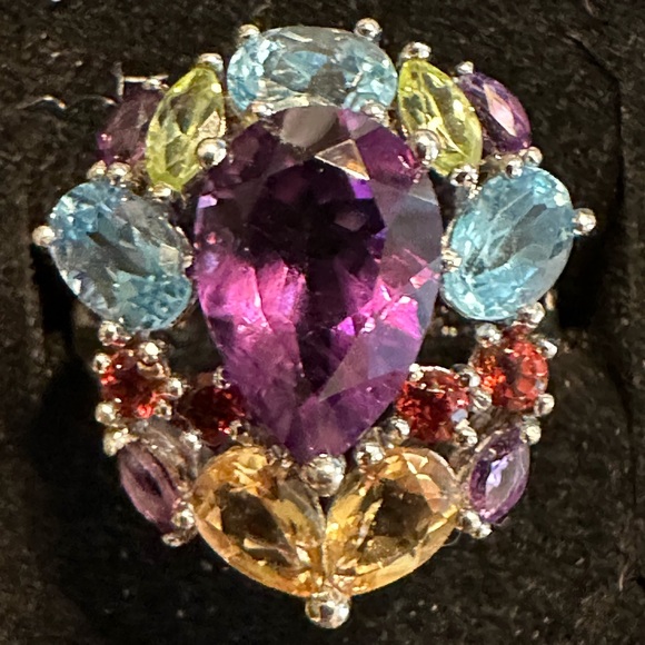 “Shangrila” Multi Gemstone 5.32 TCW Sterling Silver Cocktail Ring Size 7 - Picture 7 of 7